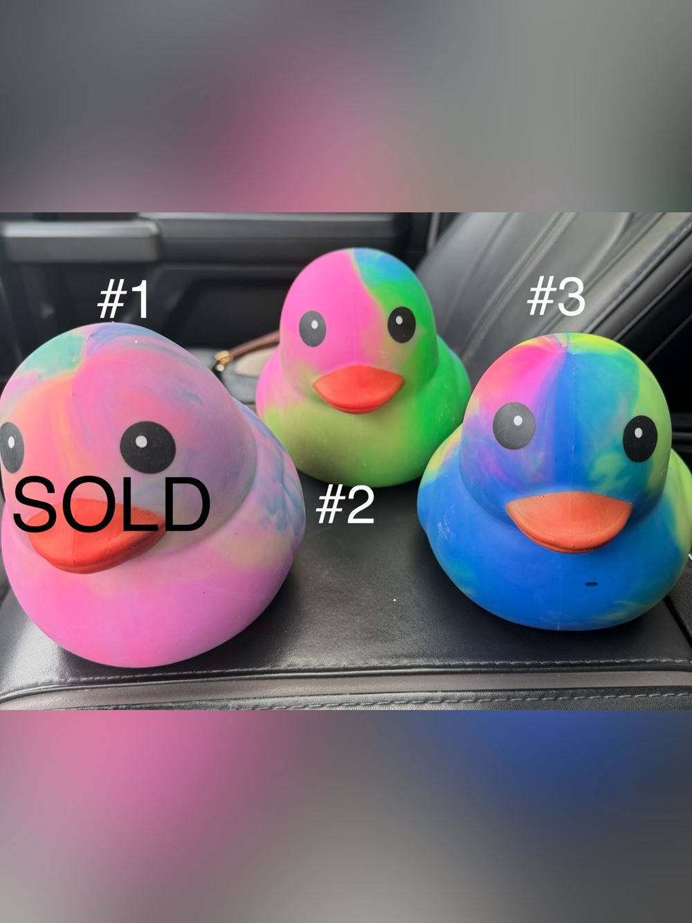 Rainbow Squeeezy Tie-Dye Rubber Duck Toy - Neon Pink Green Blue